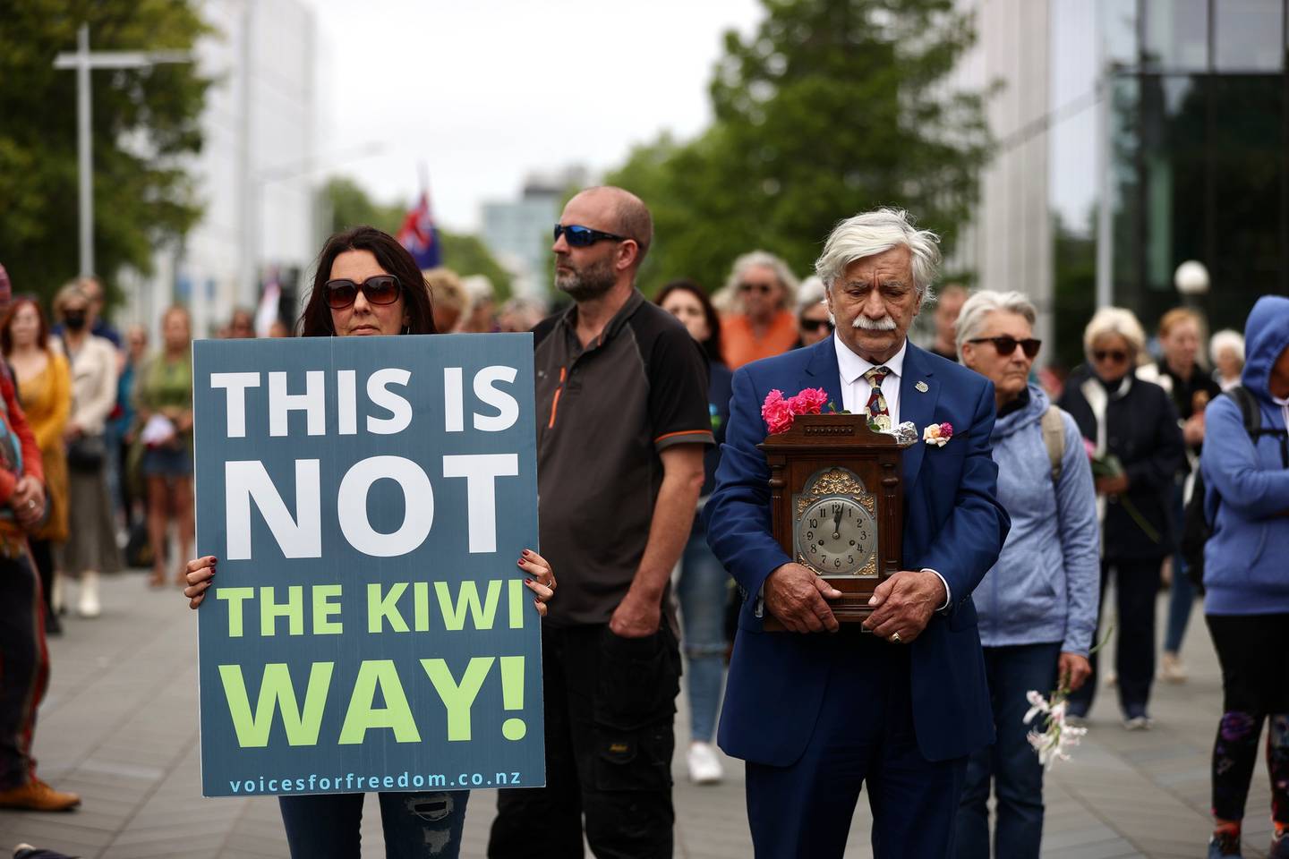 Protesters at an event opposing vaccine mandates in Christchurch last month. Photo: George Heard ...