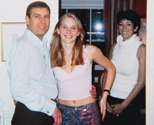 Prince Andrew with a teenaged Virginia Roberts Giuffre and Ghislaine Maxwell. Photo: NZH/supplied