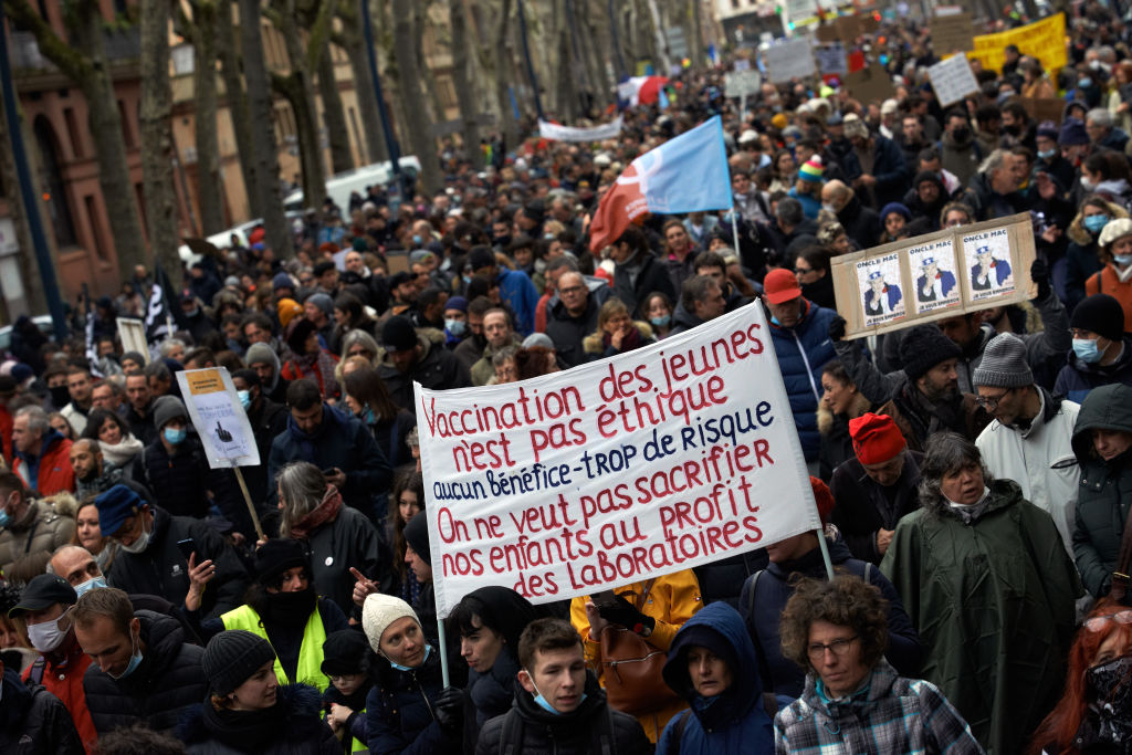 Protesters march through the streets of Toulouse, one of several rallies in France following the...