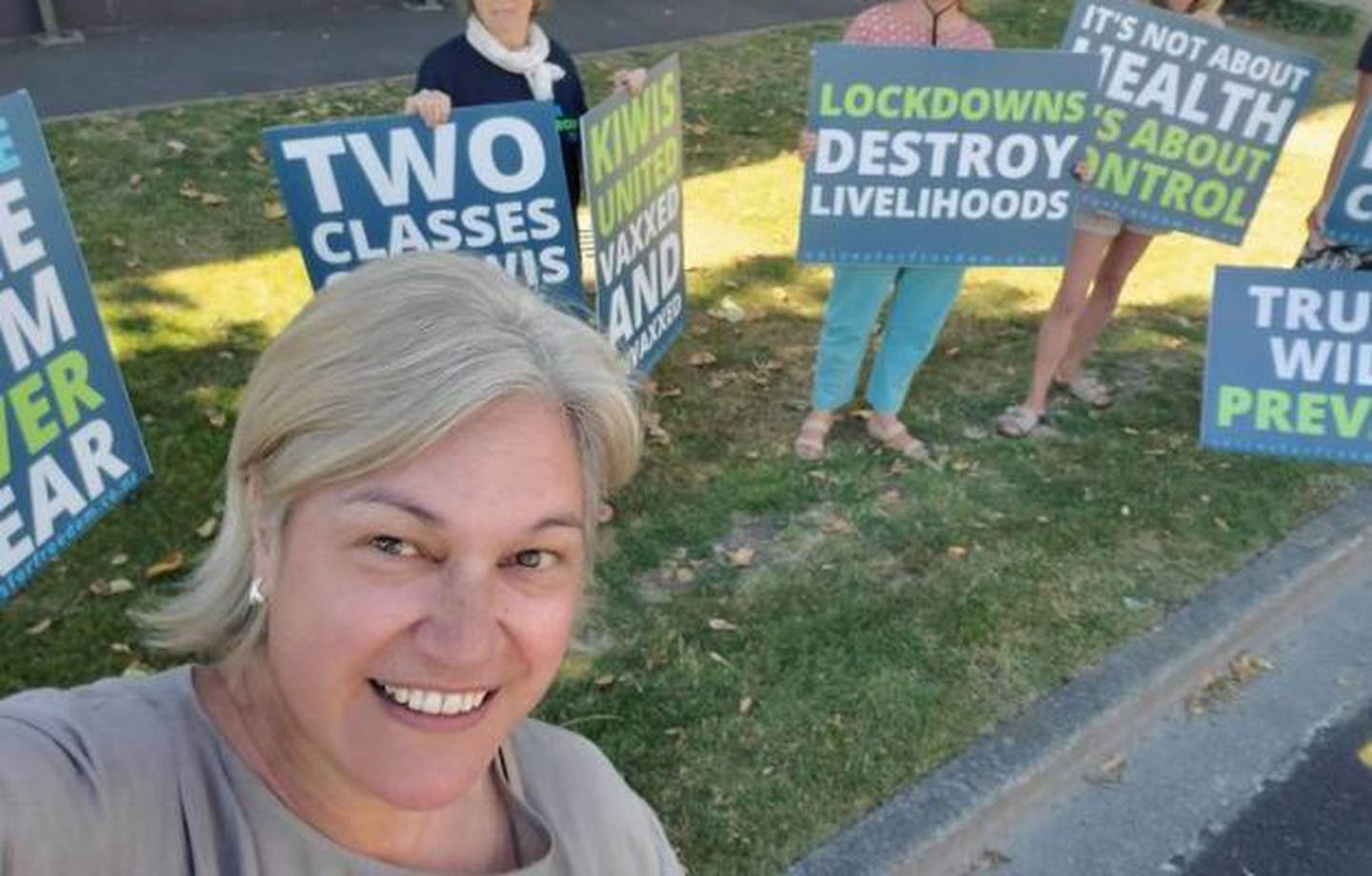 National Party list MP Harete Hipango at an anti-lockdown and vaccine mandate protest in...