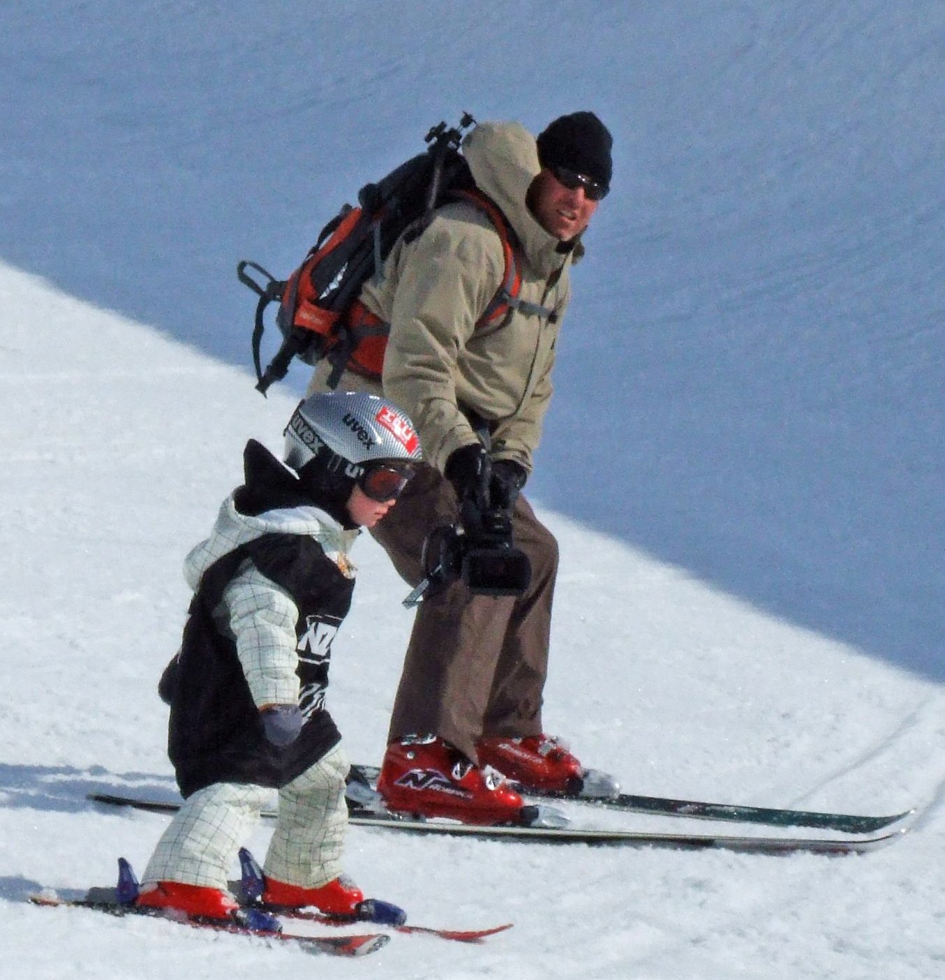Gustav Legnavsky as a 2-year-old skis with his father, Peter, at Cardrona. Photo: ODT files