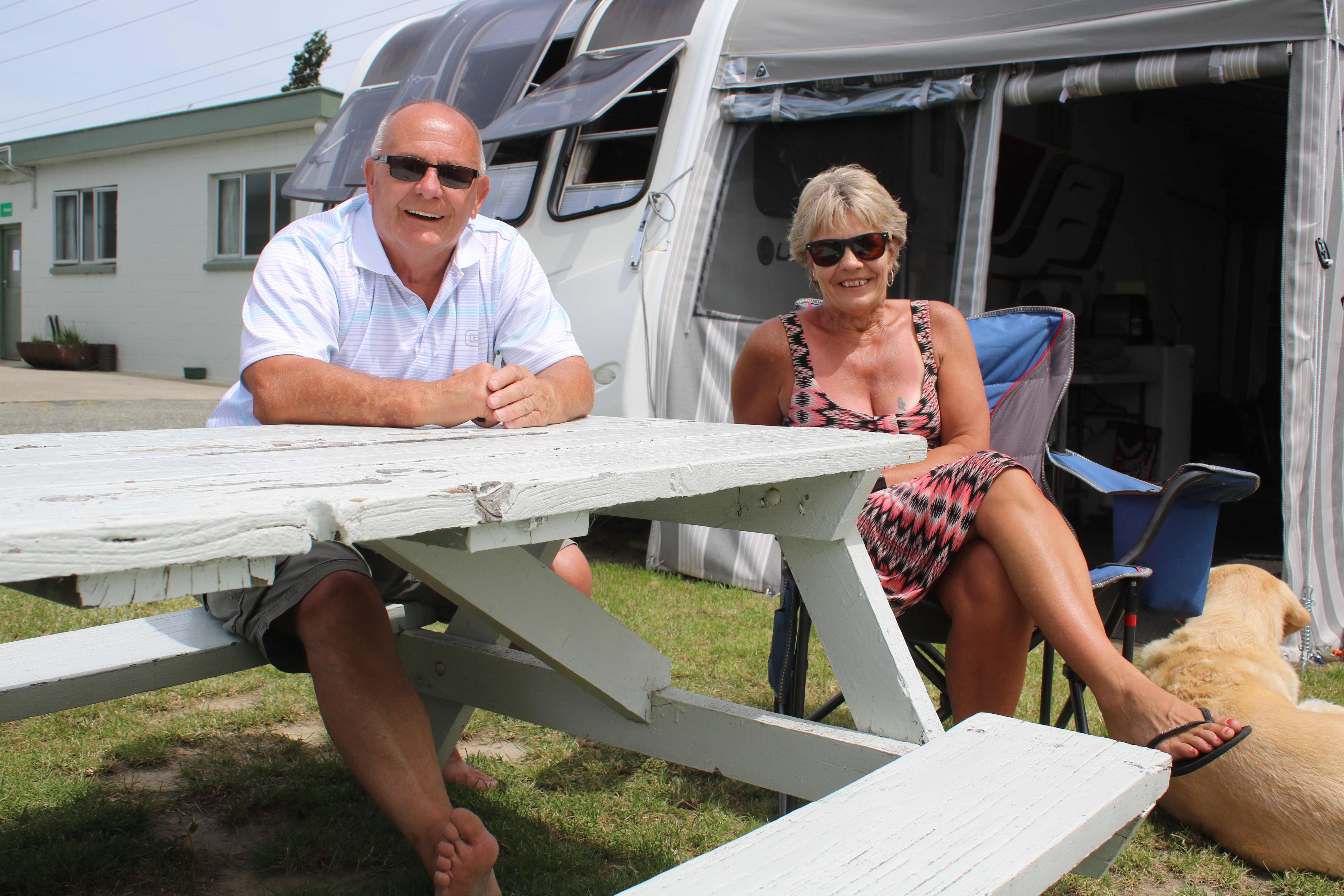 Siblings Colin Smythe and Wendy Casey meet halfway for summer at the Kurow Holiday Park. PHOTO:...