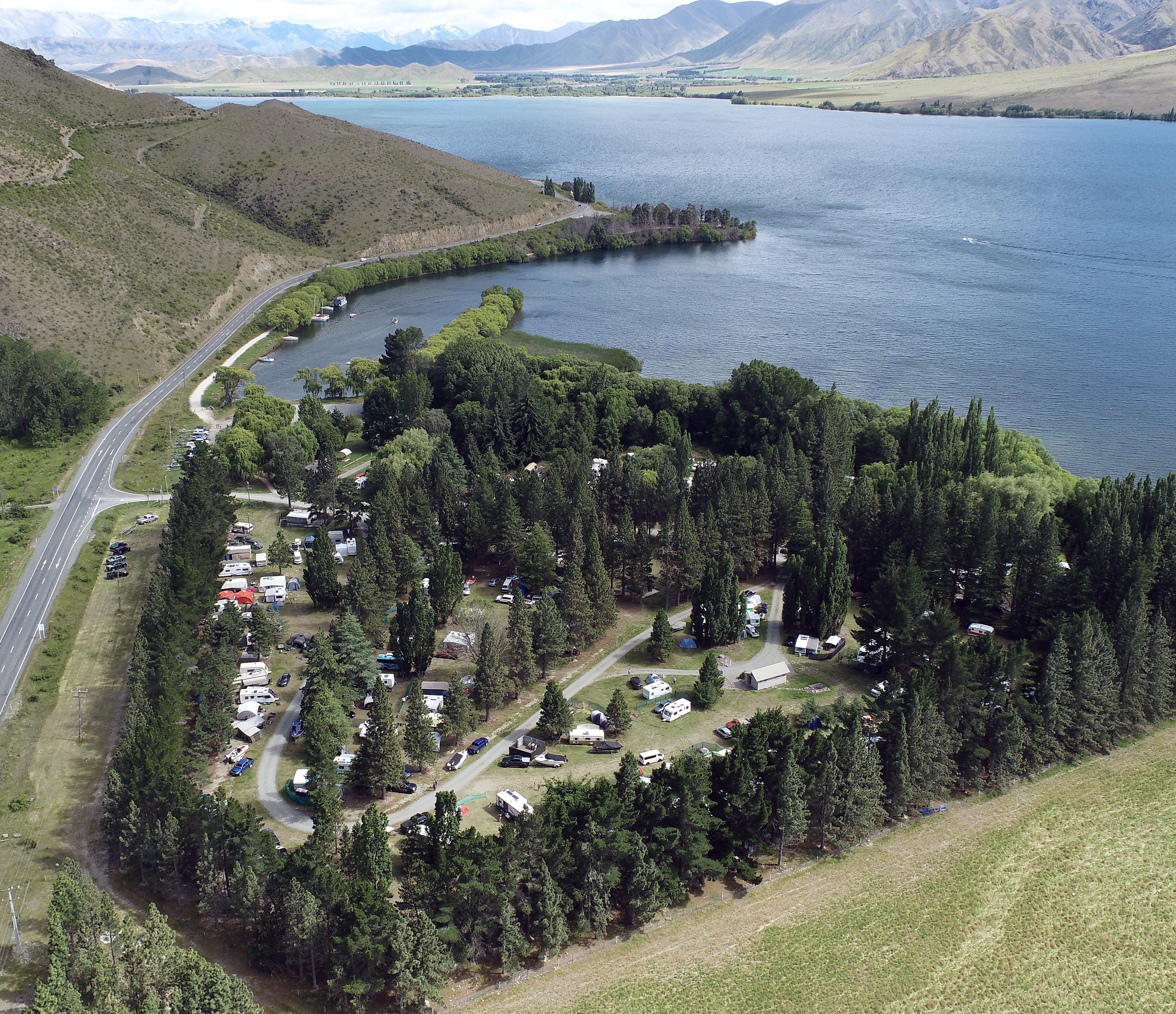 Sailors Cutting, near Otematata, is a sheltered campsite just off the main highway with big...