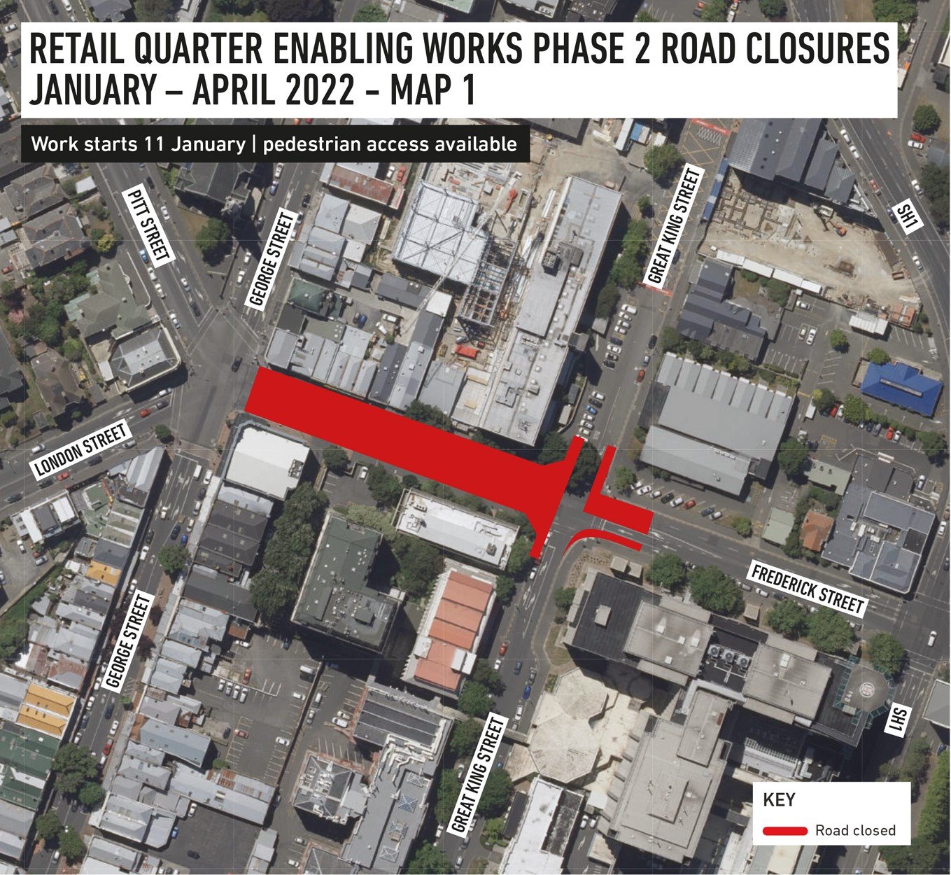 This section of Frederick St will be closed. GRAPHICS: SUPPLIED