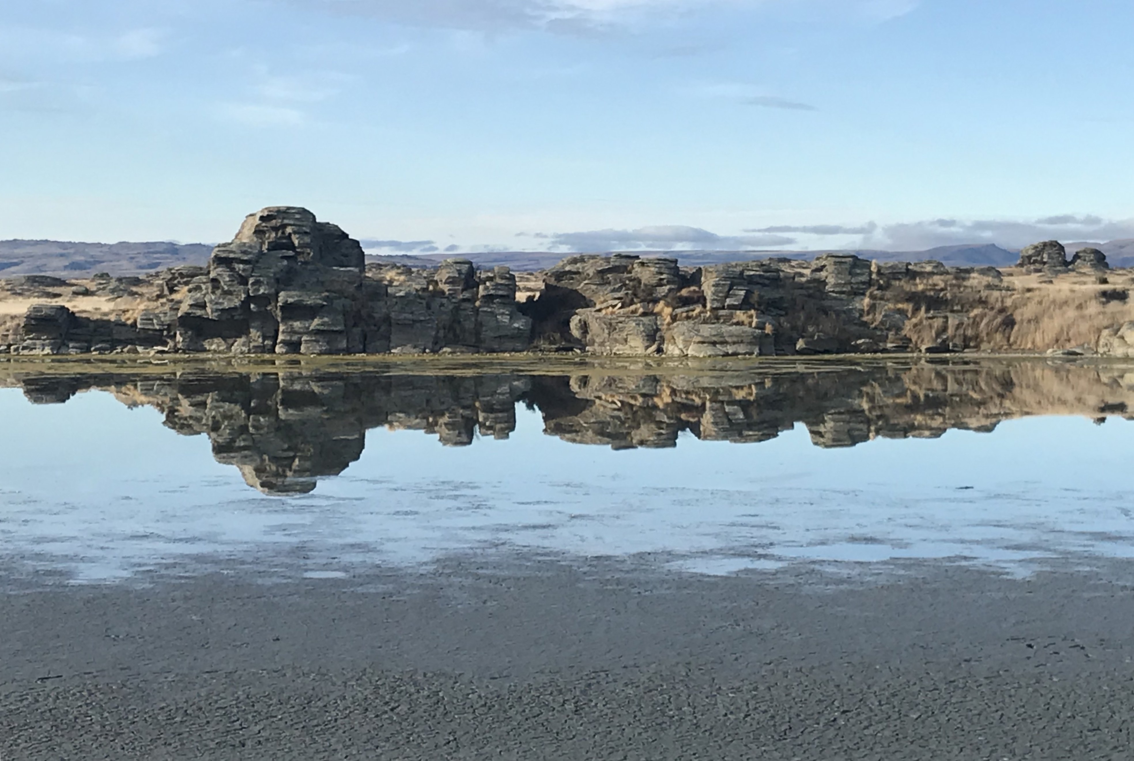 Reflections on Sutton Salt Lake in early spring.