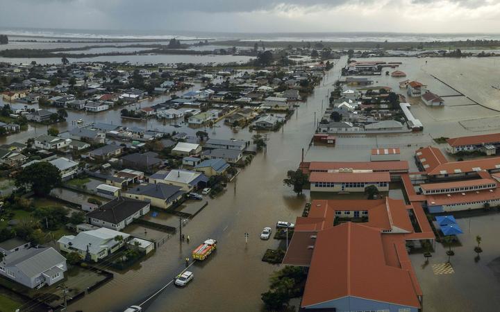 Flooding at Buller High School and surrounds in Westport in July. Photo: NZ Defence Force