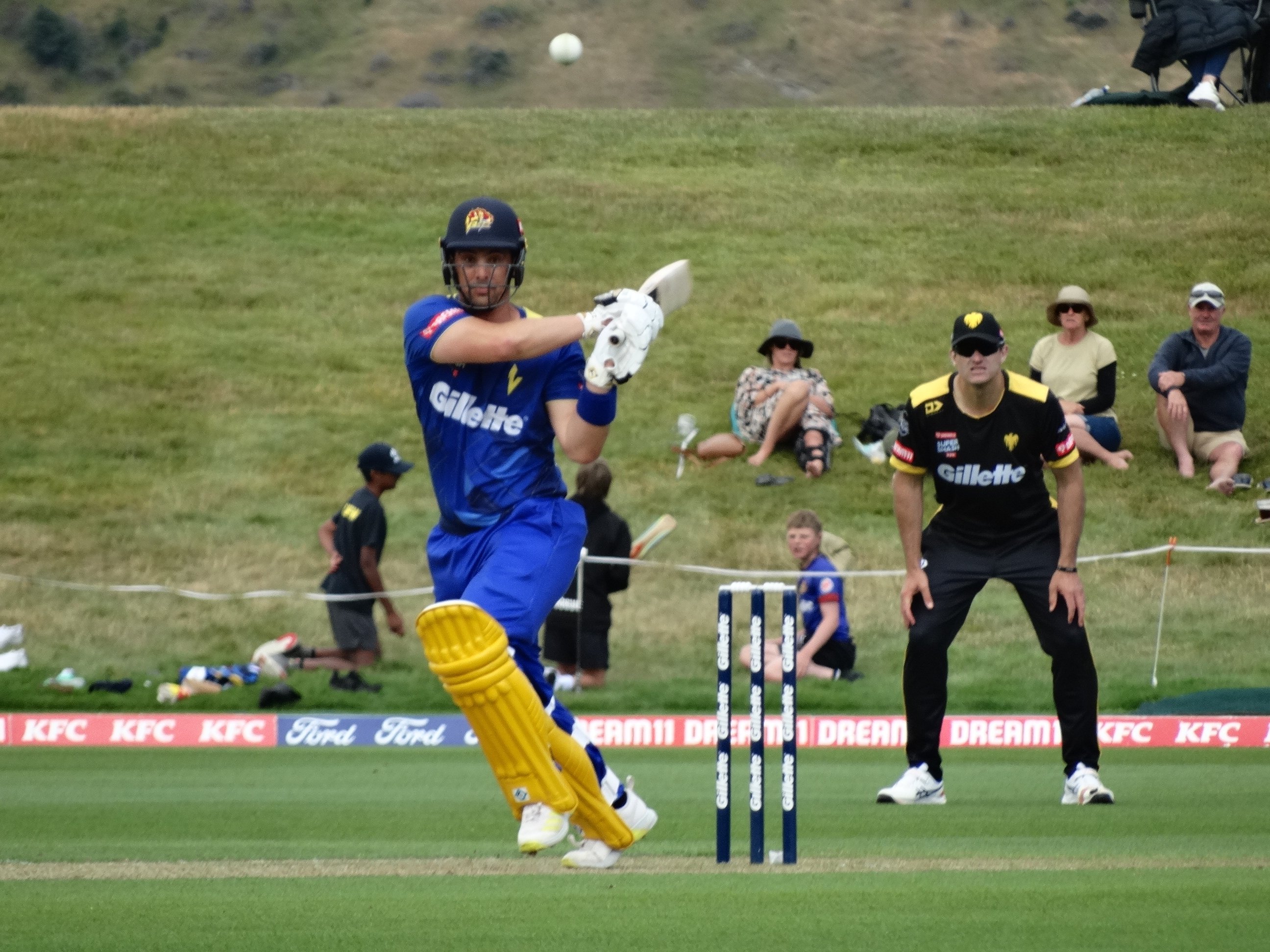 Otago batsman Anaru Kitchen plays a pull shot during his innings of 54 at the Super Smash double...