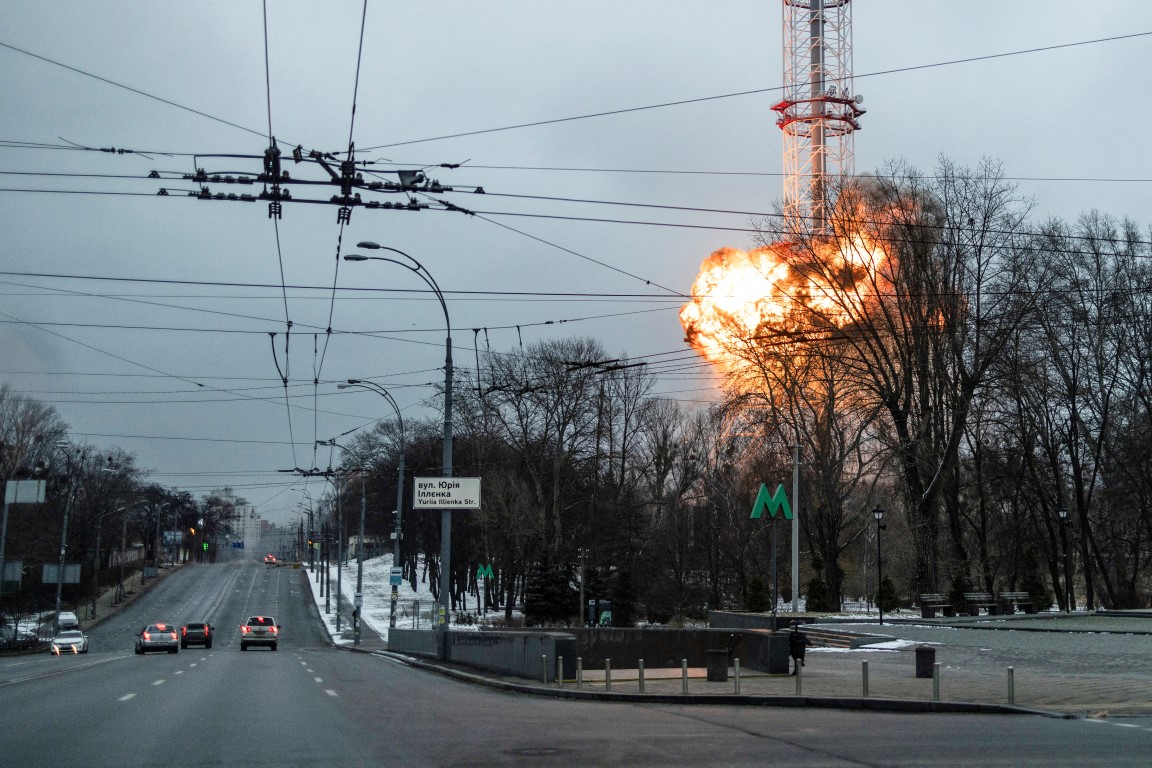 The blast in the TV tower in Kyiv. Photo: Reuters