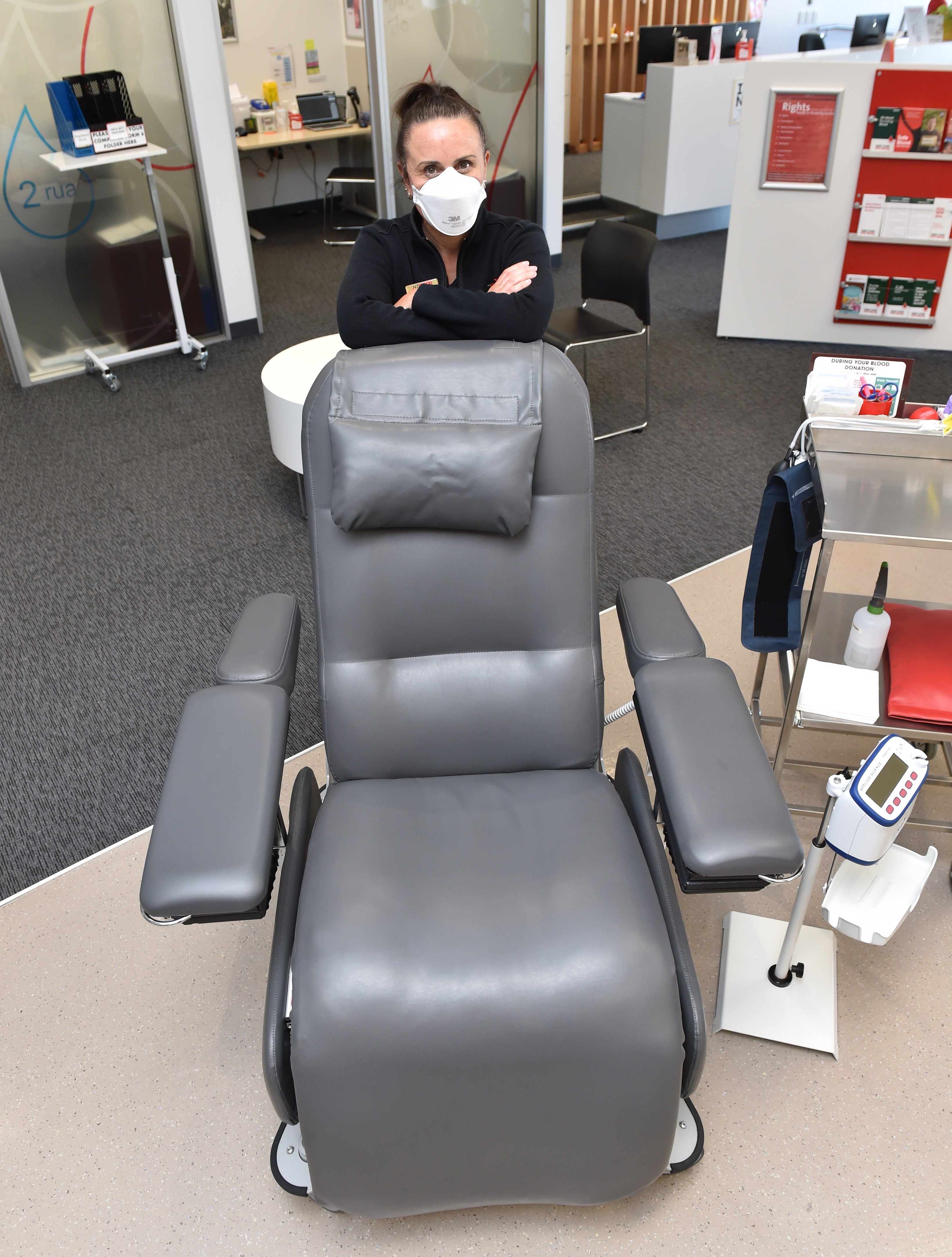 New Zealand Blood Service clinical nurse leader Chrissy Bacher with one of the empty blood...