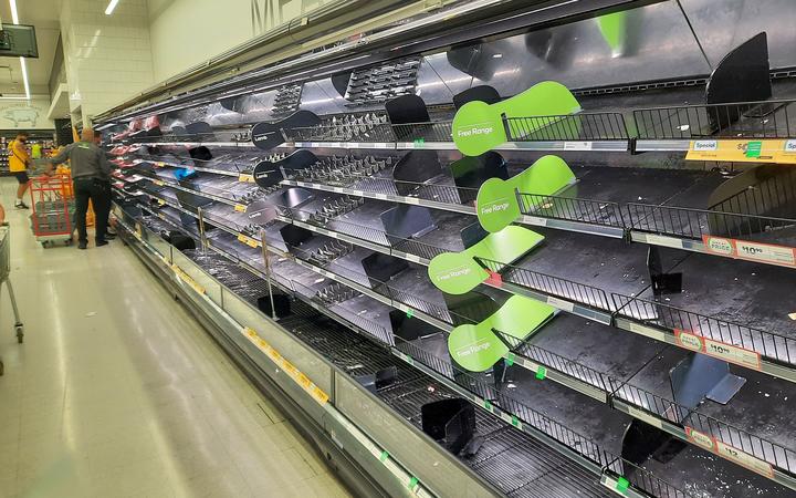 Empty shelves in one Countdown store despite efforts to juggle supplies. Photo: RNZ