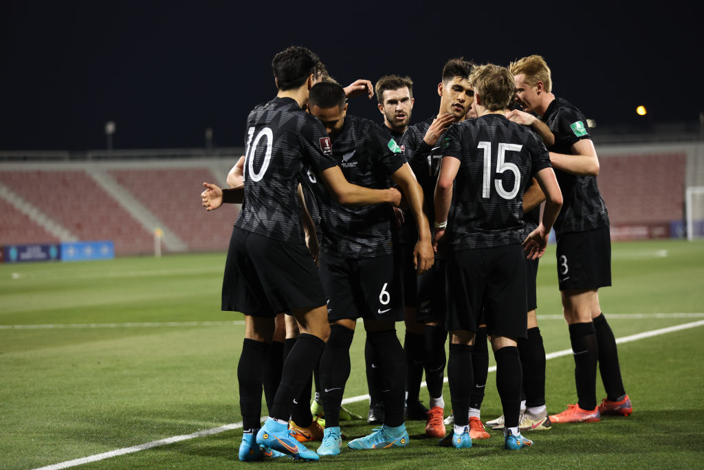 The All Whites celebrate a goal by Bill Tuiloma. Photo: Getty Images