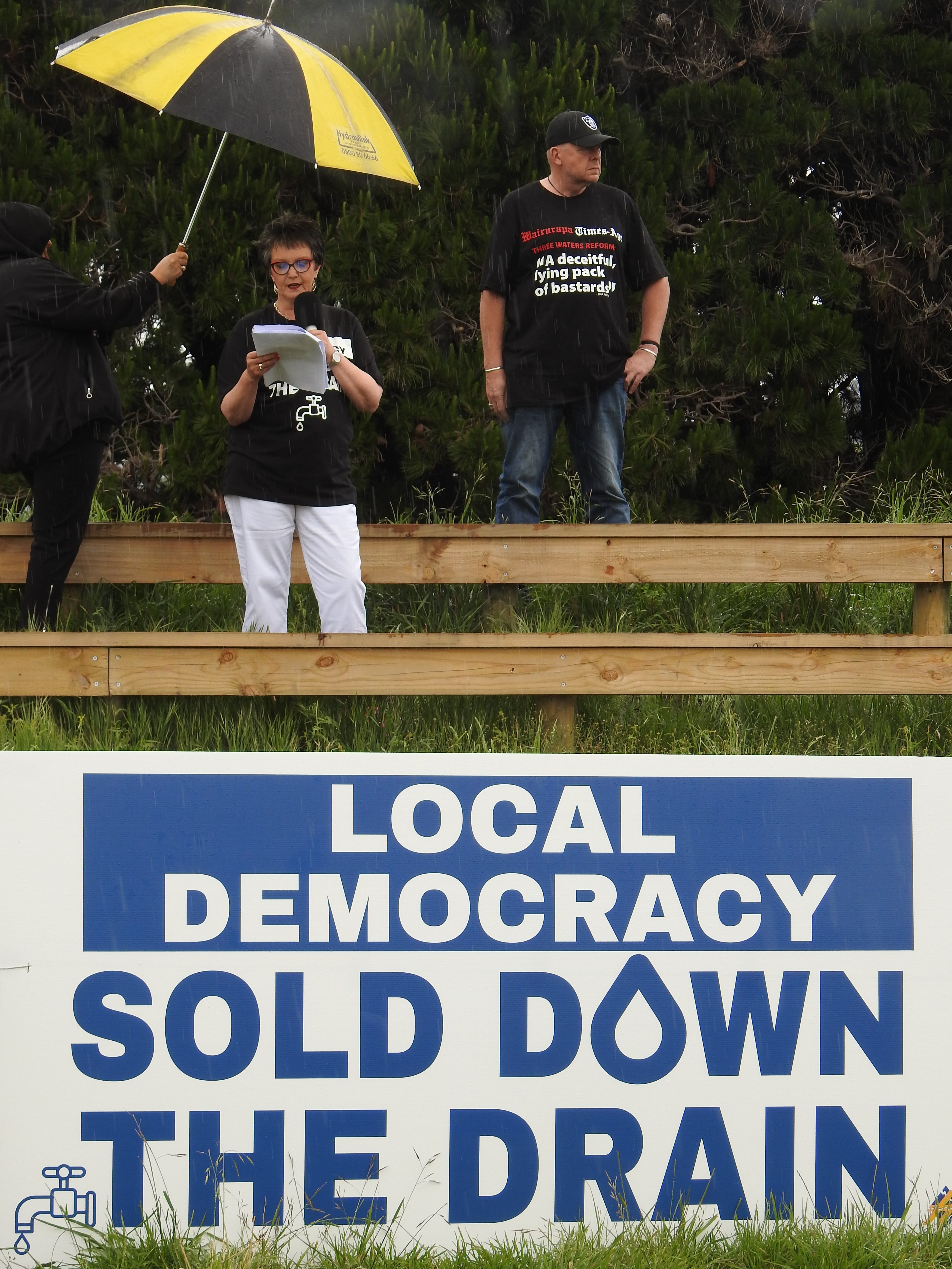 Marie Black speaks out during a three waters protest in Omihi in November 2021. PHOTO: LDR /...