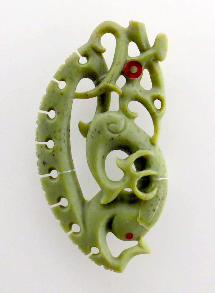 Manaia Pounamu (beaked figure of pounamu), by Niki Nepia (Ngai Tuhoe).