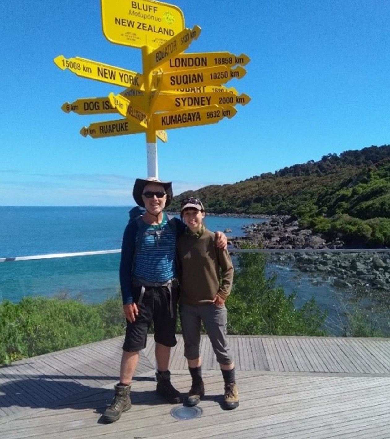Bryan Scott with his daughter Taarn at Te Araroa Trail end in Bluff. PHOTO: SUPPLIED
