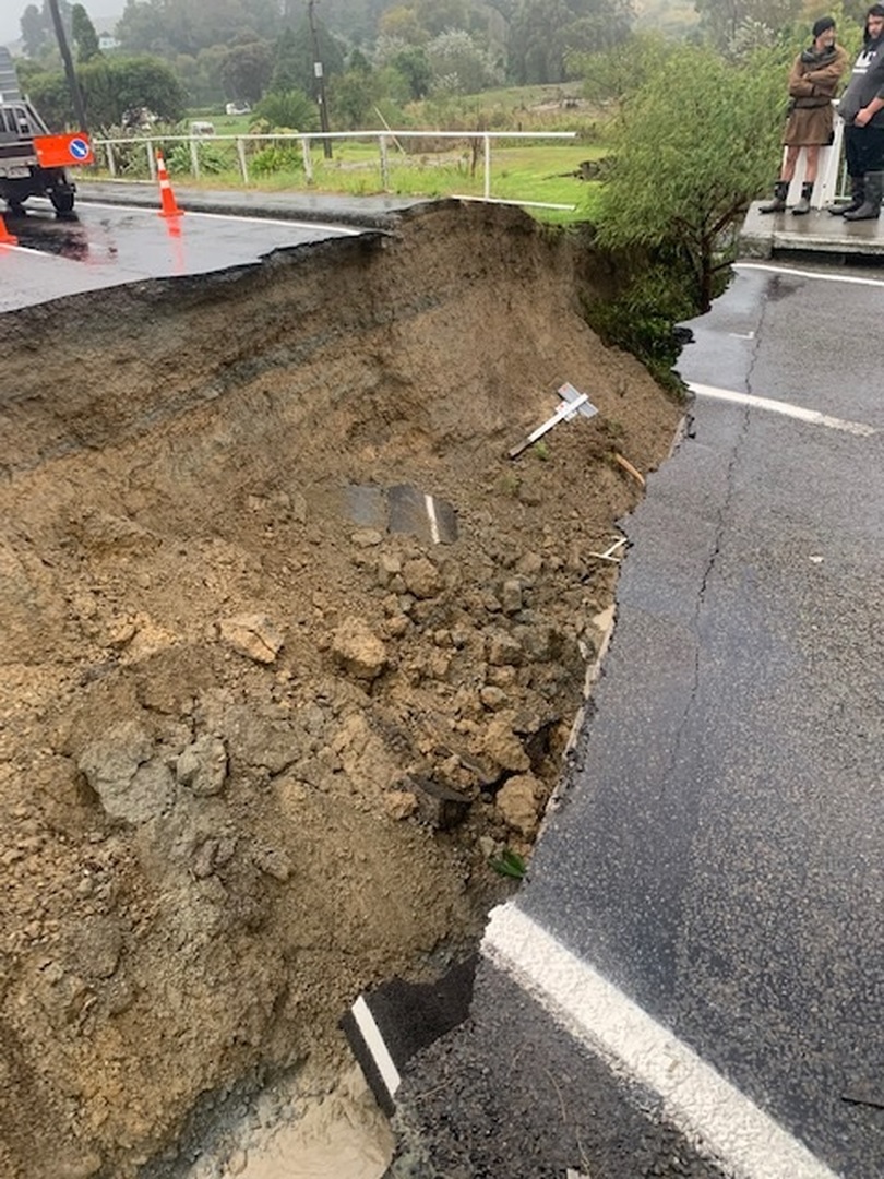 The washed out Tokomaru Bay Bridge - the gap is about 6 feet wide. credit: Supplied / Police The washed out Tokomaru Bay Bridge - the gap is about 6 feet wide. credit: Supplied / Police