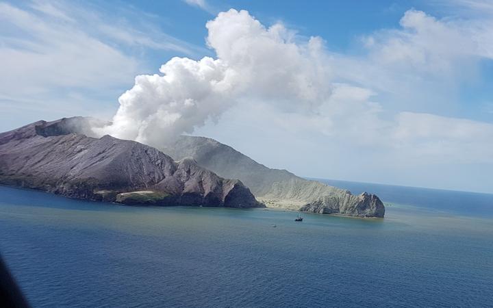A view of Whakaari/White Island from the air as a helicopter approaches. Photo: Supplied/Auckland...