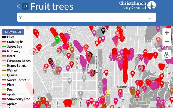 Christchurch City Council's fruit tree map. Credit: CCC