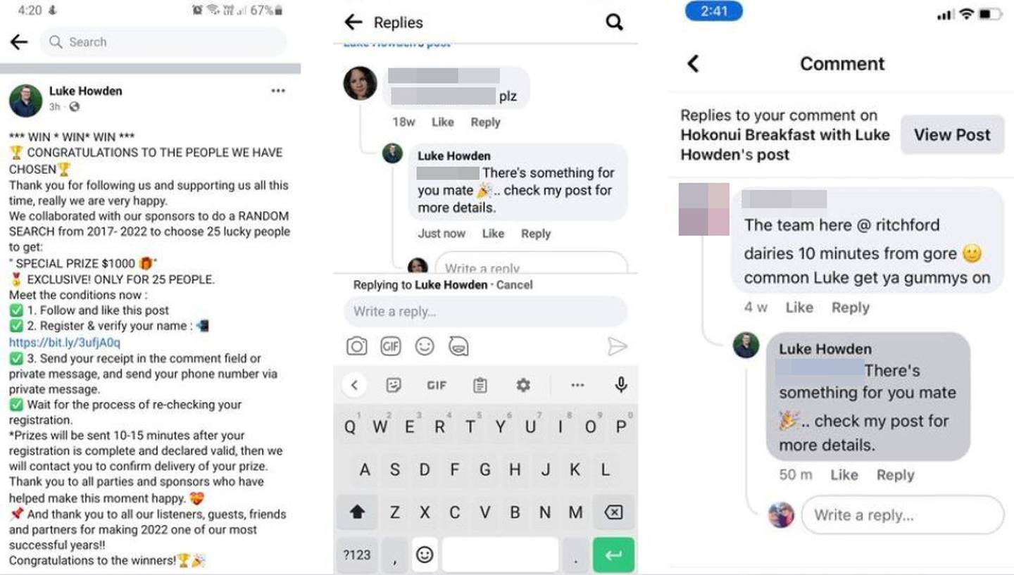 Messages and correspondence from the fake profile to listeners. Photo: NZME