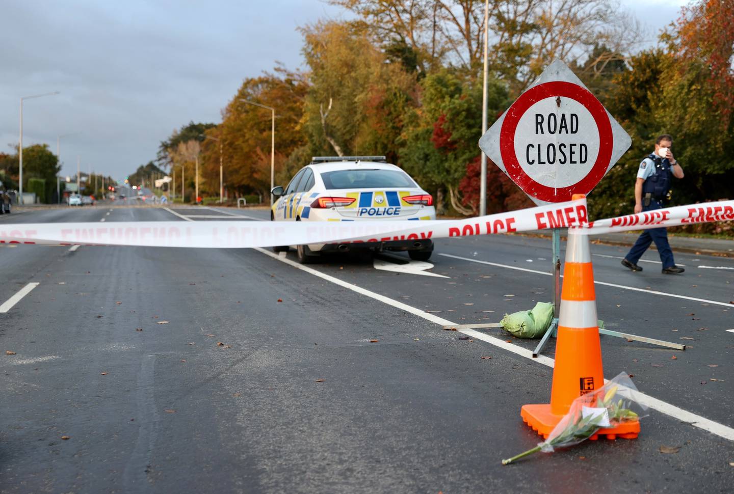 Police at the closed-off scene of Friday's fatal crash in Invercargill on Saturday morning. Photo...