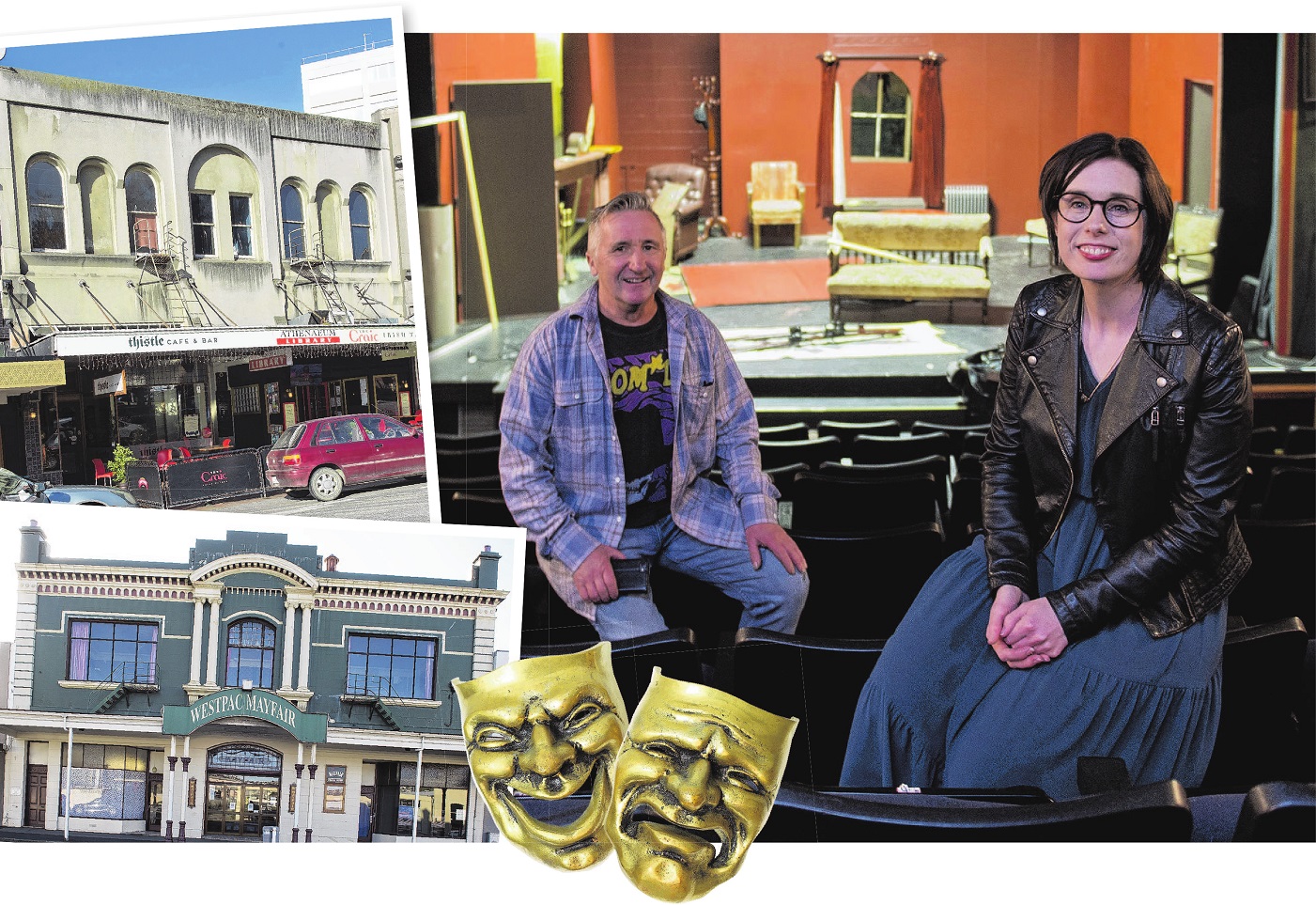 (Clockwise from top right) Sitting in the Playhouse Theatre, one of Dunedin’s three theatres in a...