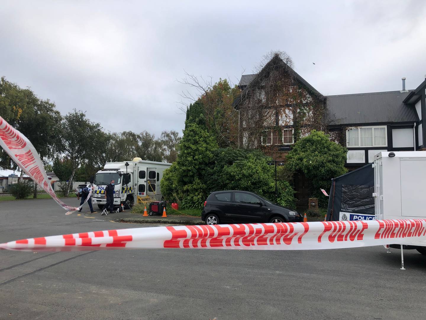 A scene investigation under way on Sunday morning. Photo: Hamish Clark
