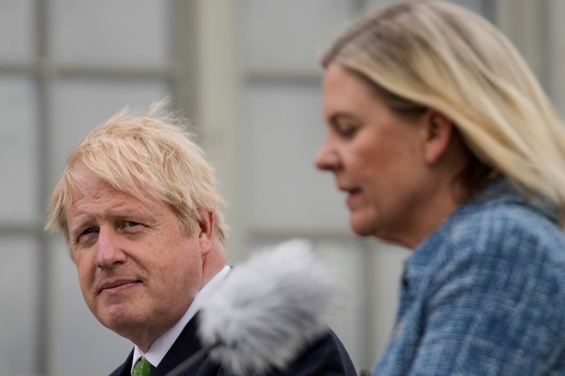 Sweden's Prime Minister Magdalena Andersson speaks during a joint news conference with British...