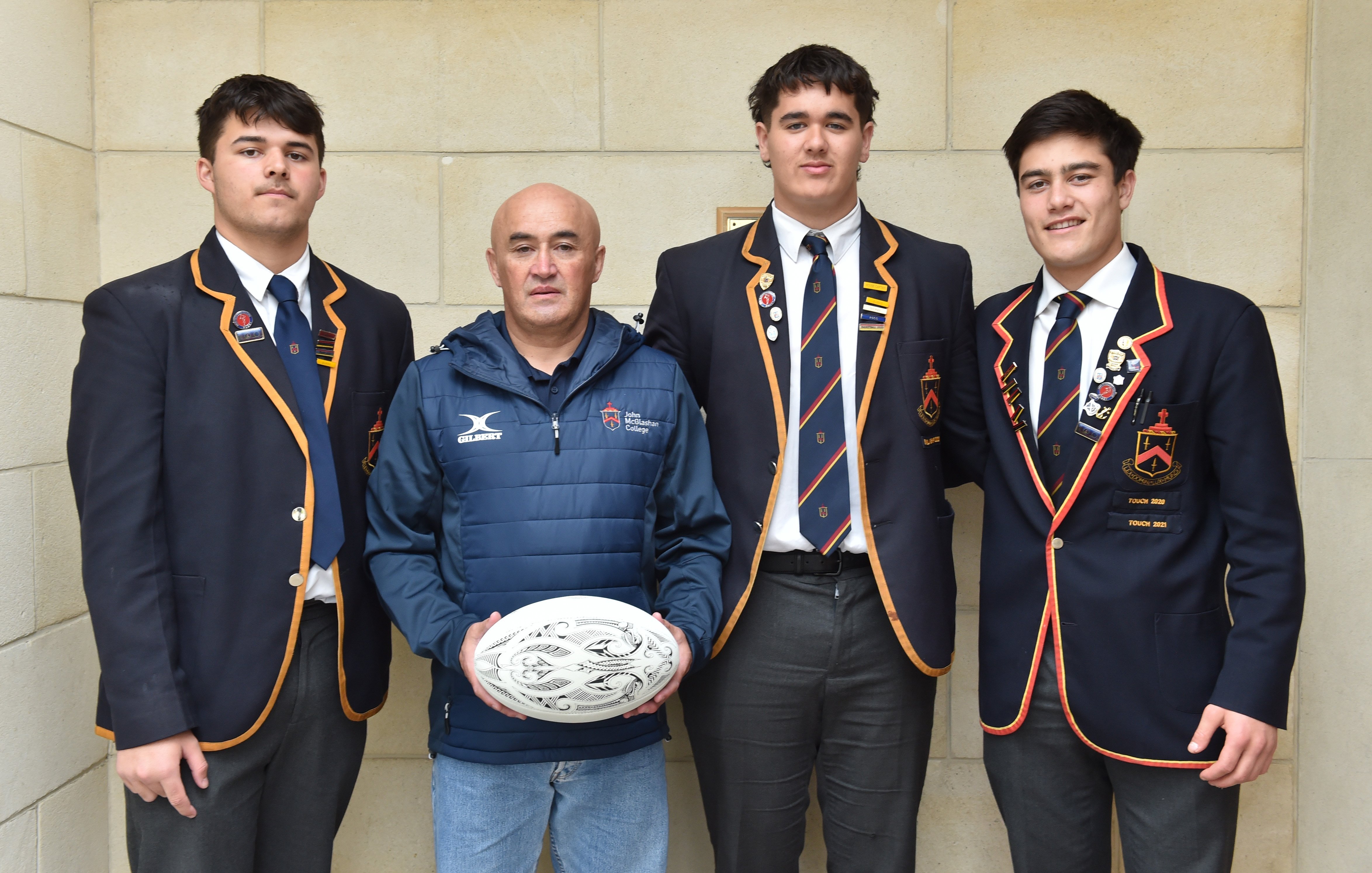 John McGlashan First XV players (from left) Felix Mauger, Ben Joseph and Jack Timu and assistant...