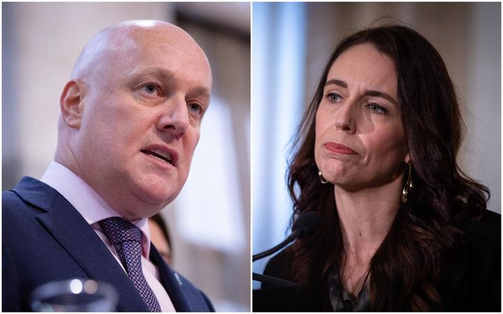 National leader Christopher Luxon (L) and Prime Minister Jacinda Ardern. Photo: RNZ