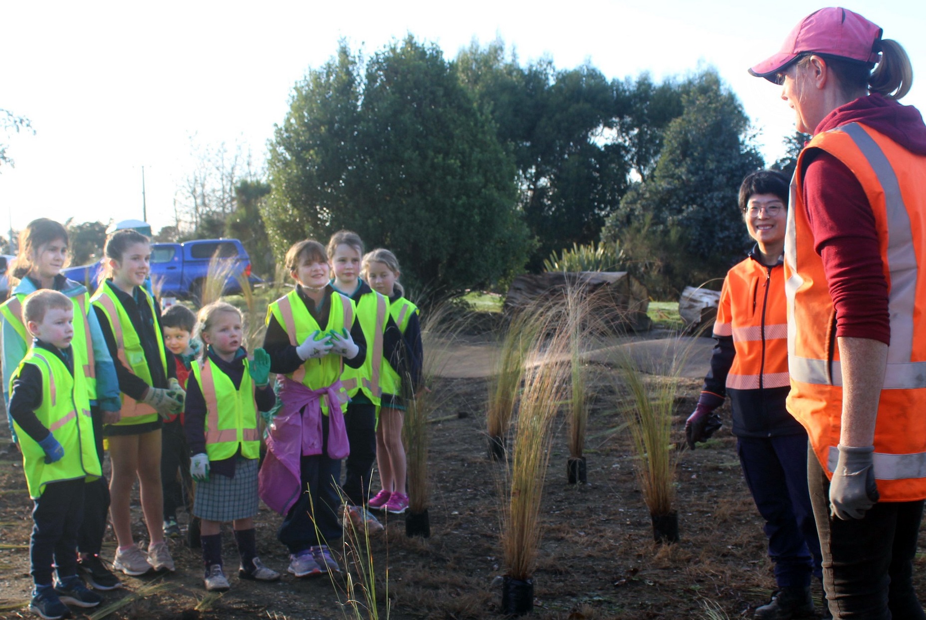 Otatara Primary School pupils (from left) Liam Shannon (5), Elise Charlton (10), Freya Gilmour (9...