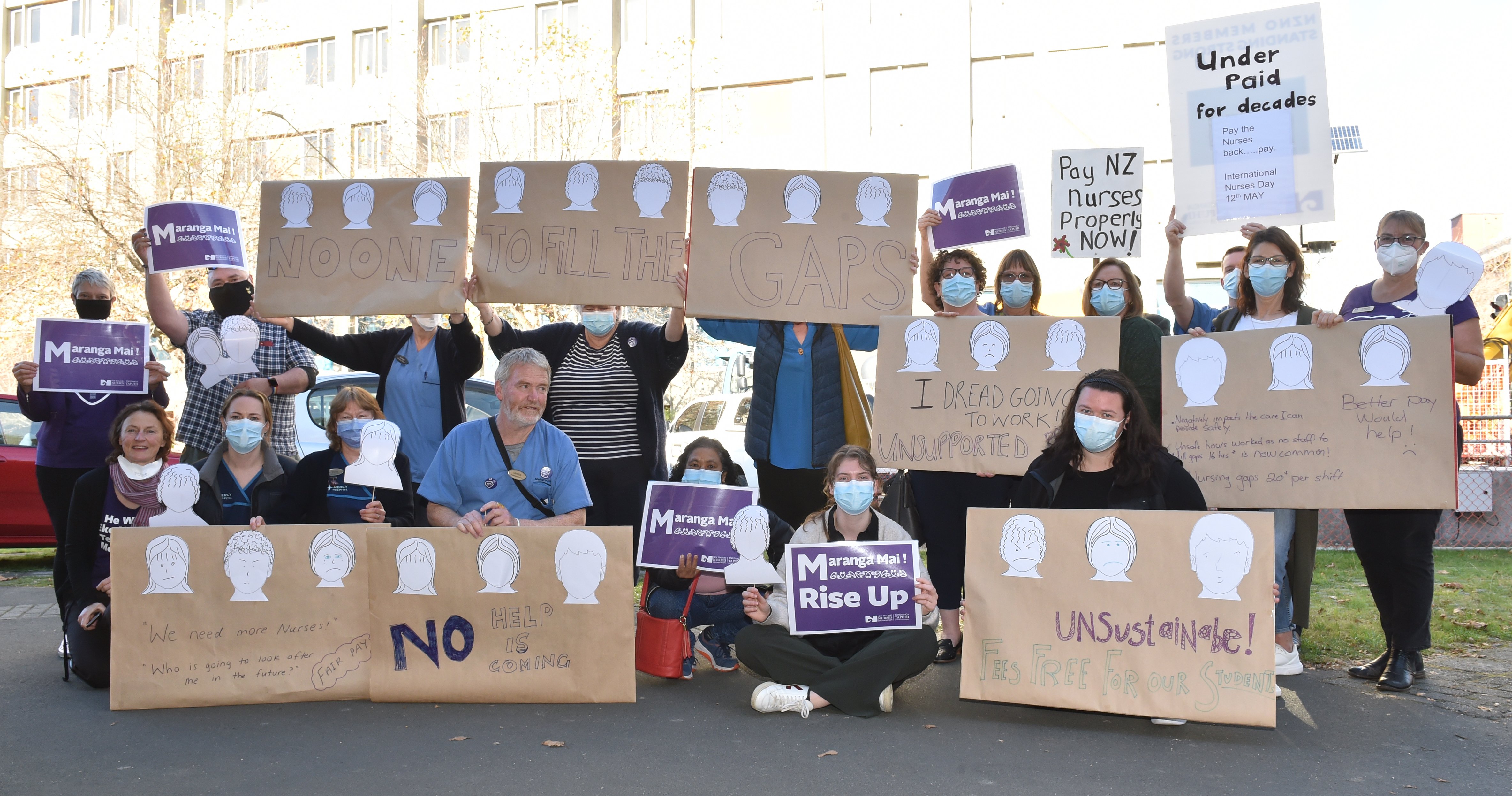 Dunedin New Zealand Nurses Organisation members take part in a national launch yesterday of a...