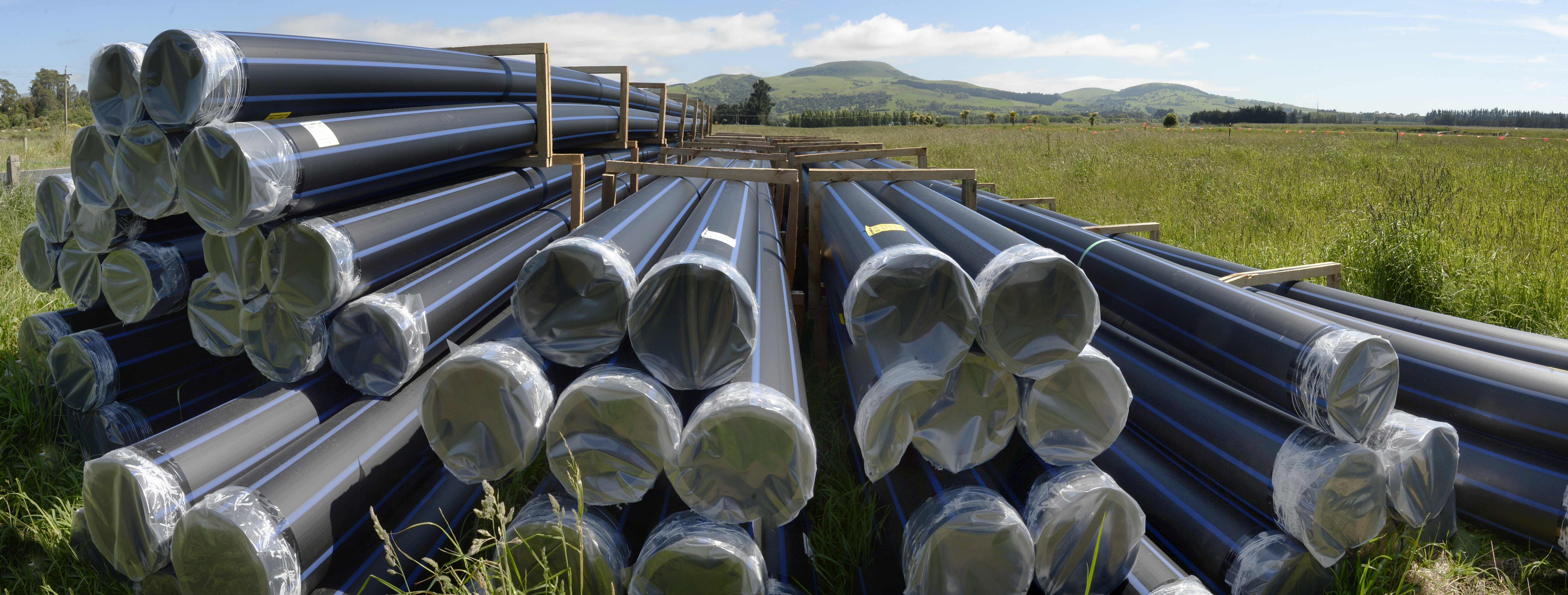 Pipes are stacked up, ready to be installed on Coast Rd, near Karitane. PHOTO: GERARD O’BRIEN
