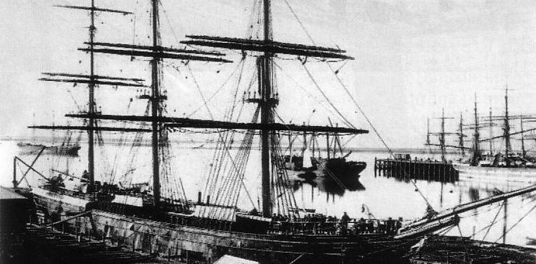 The vessel Dunedin, loading at Port Chalmers in 1882. PHOTO: ODT FILES