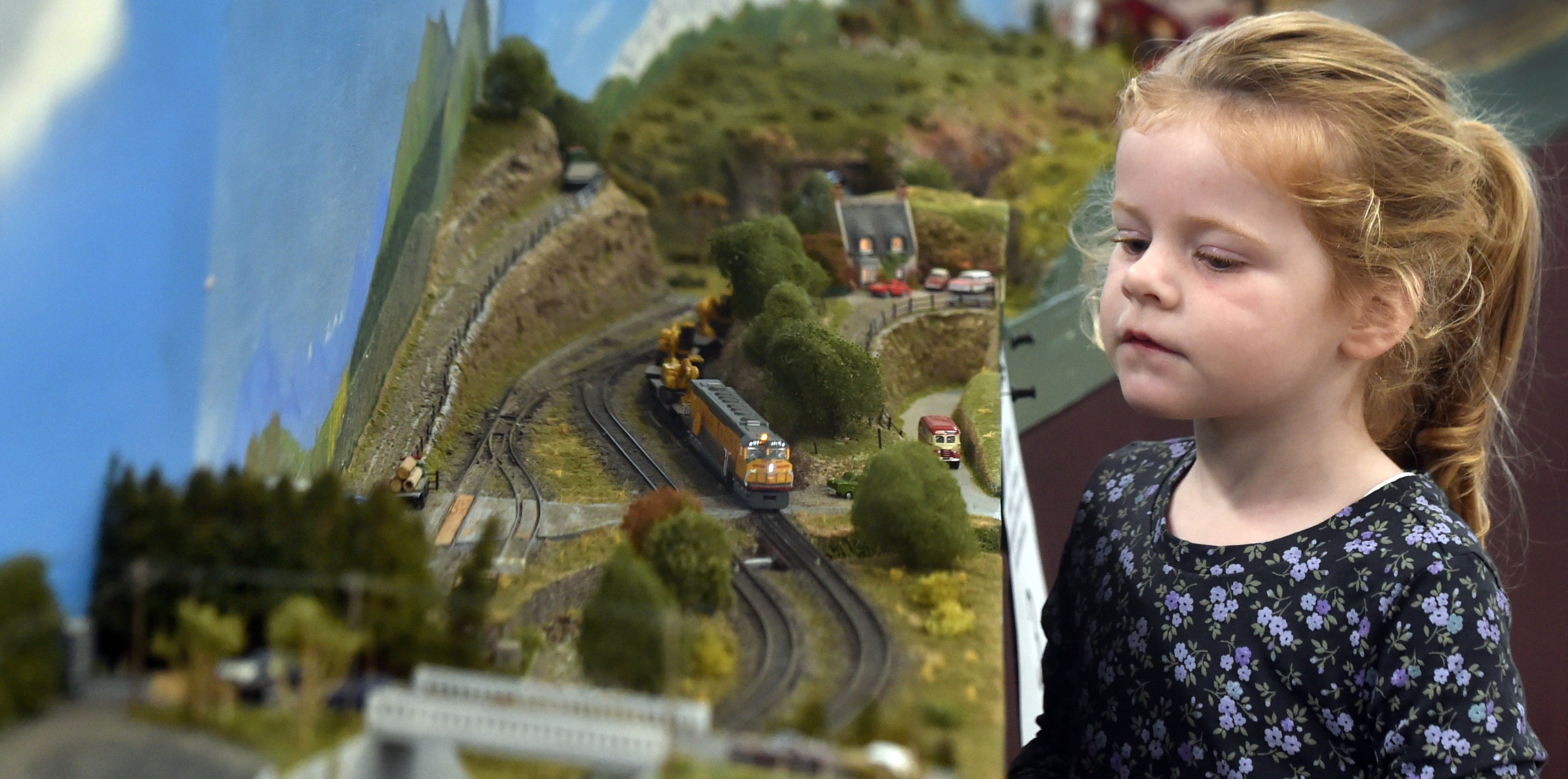 Jordan Patterson (4), of Mosgiel, looks on at the American N scale railroad by the Central Otago...