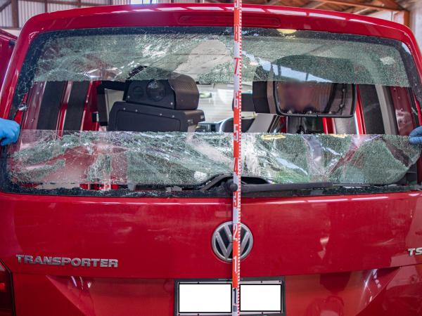 The attacker smashed the back window of the van. Photo: supplied/NZ Police