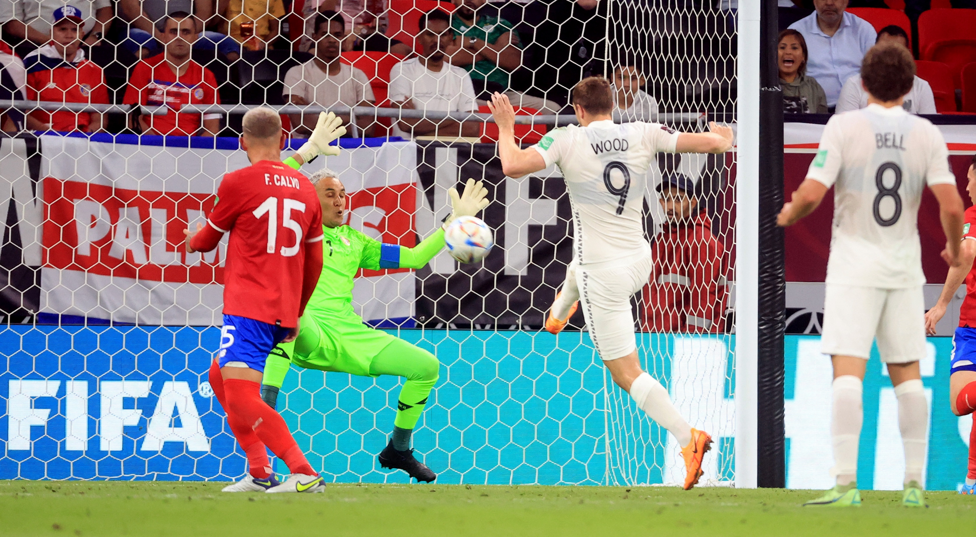 All White Chris Wood scoring the team's only goal which was disallowed. Photo: Reuters 

