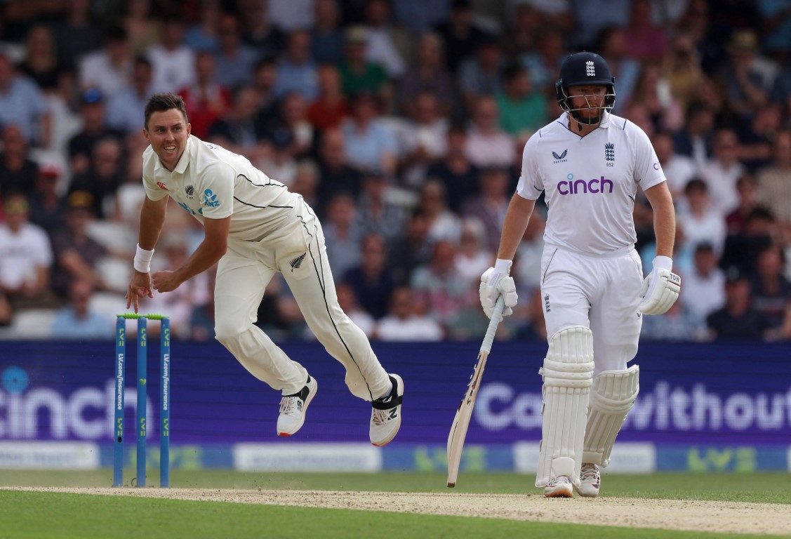 Trent Boult in action against England on day three. Photo Reuters Trent Boult in action against England on day three. Photo Reuters