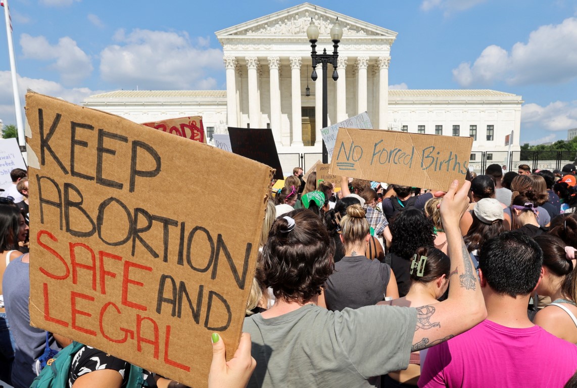 Abortion rights demonstrators protest outside the United States Supreme Court in Washington....