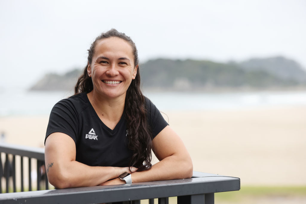 Sevens gold medallist Portia Woodman poses for a photo during the announcement of the New Zealand...