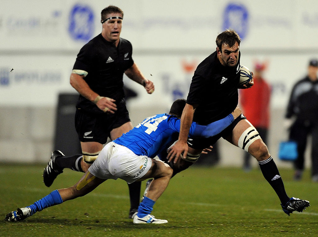 All Blacks flanker George Whitelock in action against Italy during his test debut against Italy...