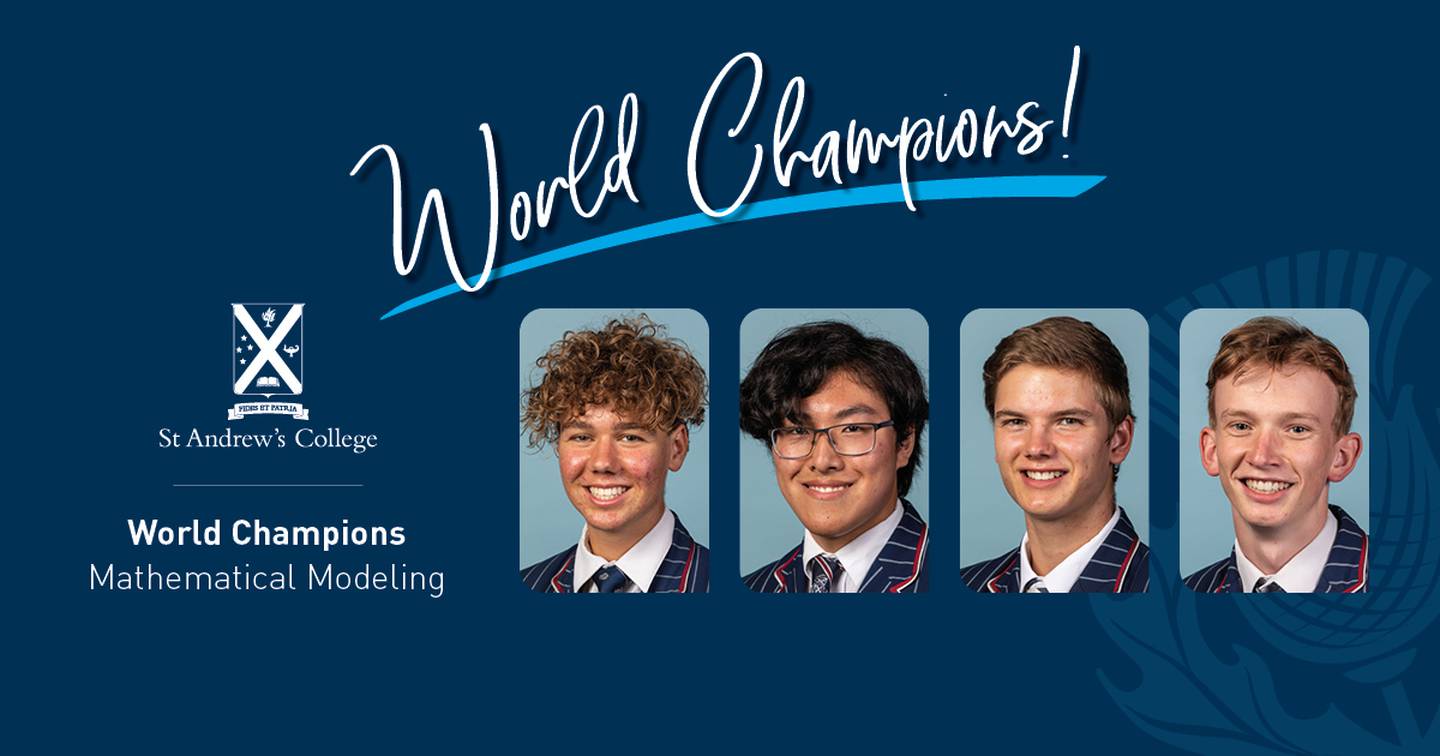 St Andrew College year 13 students world champions in mathematical modelling. Image: Supplied