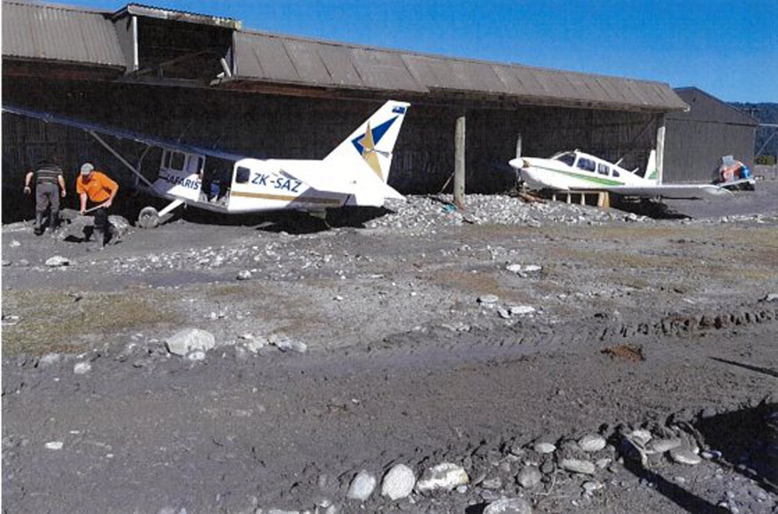 The Franz Josef aerodrome after the devastating 2019 flood. The consequences of the flood are...