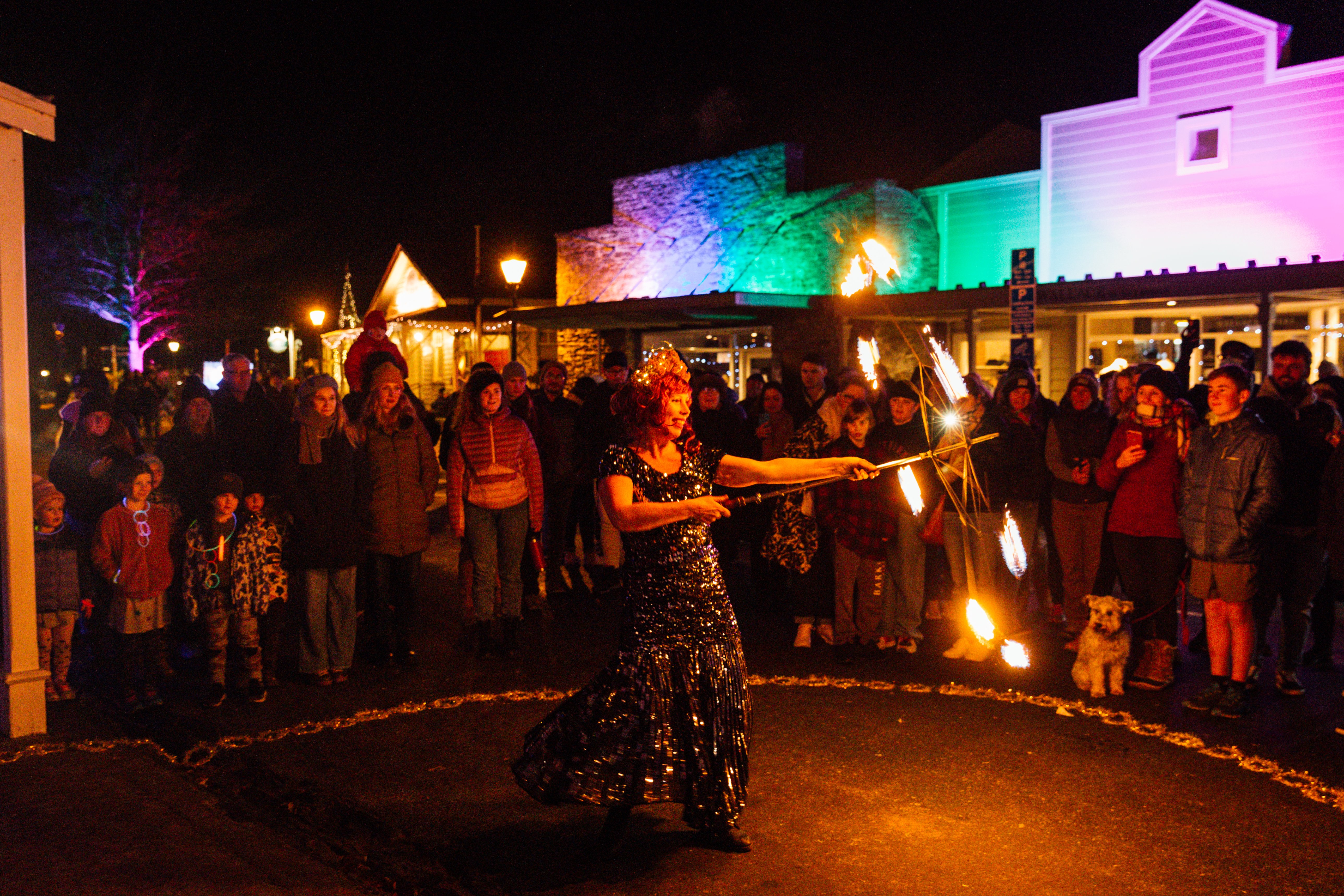 Queenstown performer Milly B dances with fire in Arrowtown’s Buckingham St during the inaugural...