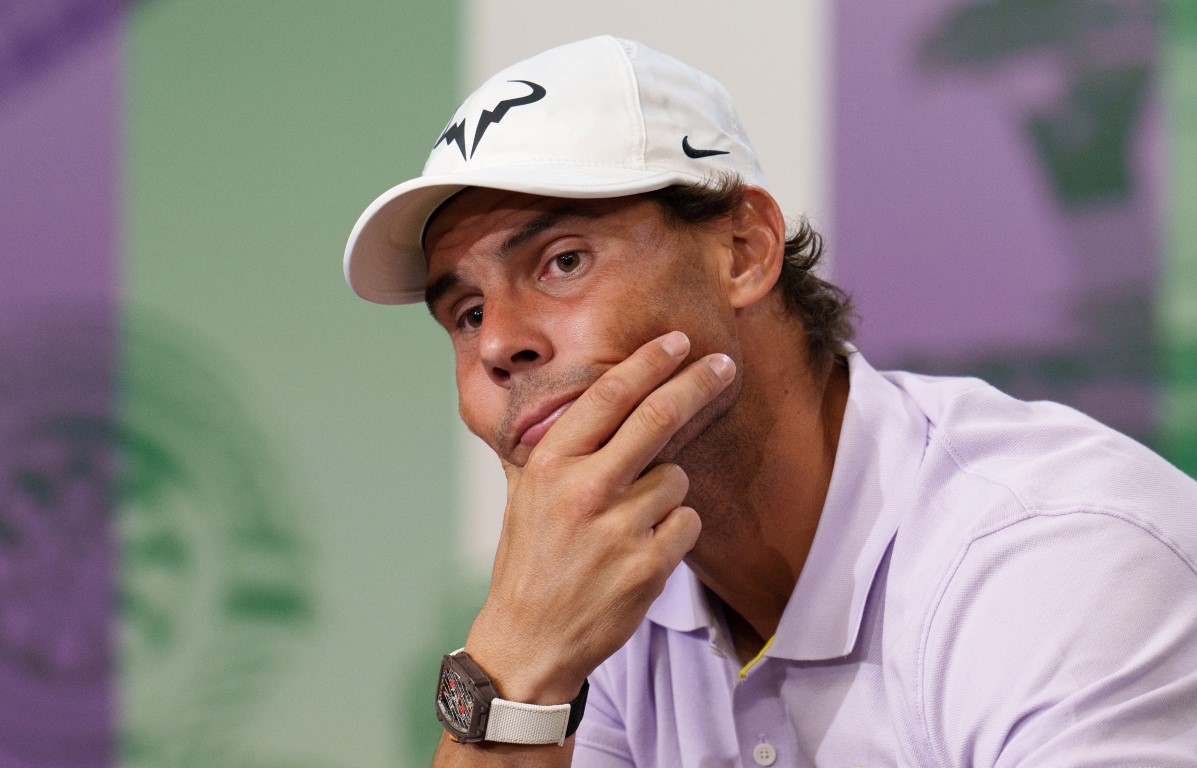 Rafael Nadal holds a press conference after withdrawing from his Wimbledon semi-final. Photo:...