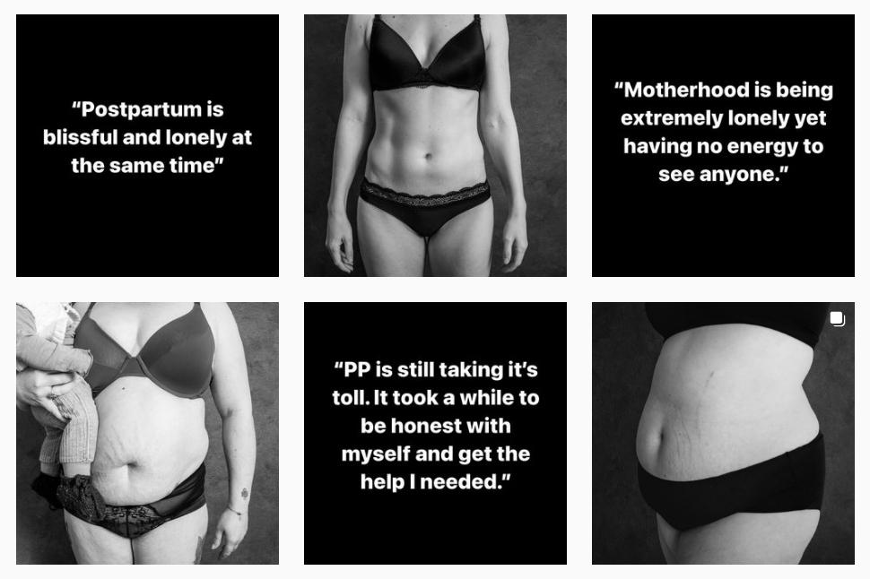 Images from the Celebrate Postpartum Bodies Instagram account. Photos: Supplied