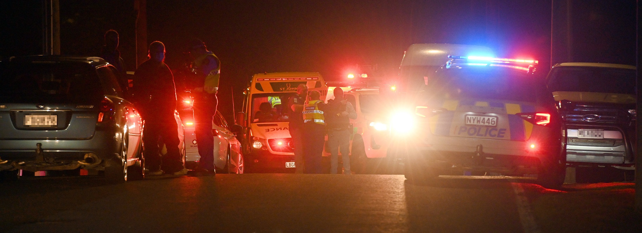 Emergency services investigate the scene after a death in Eglinton Rd, Dunedin last night. PHOTO:...