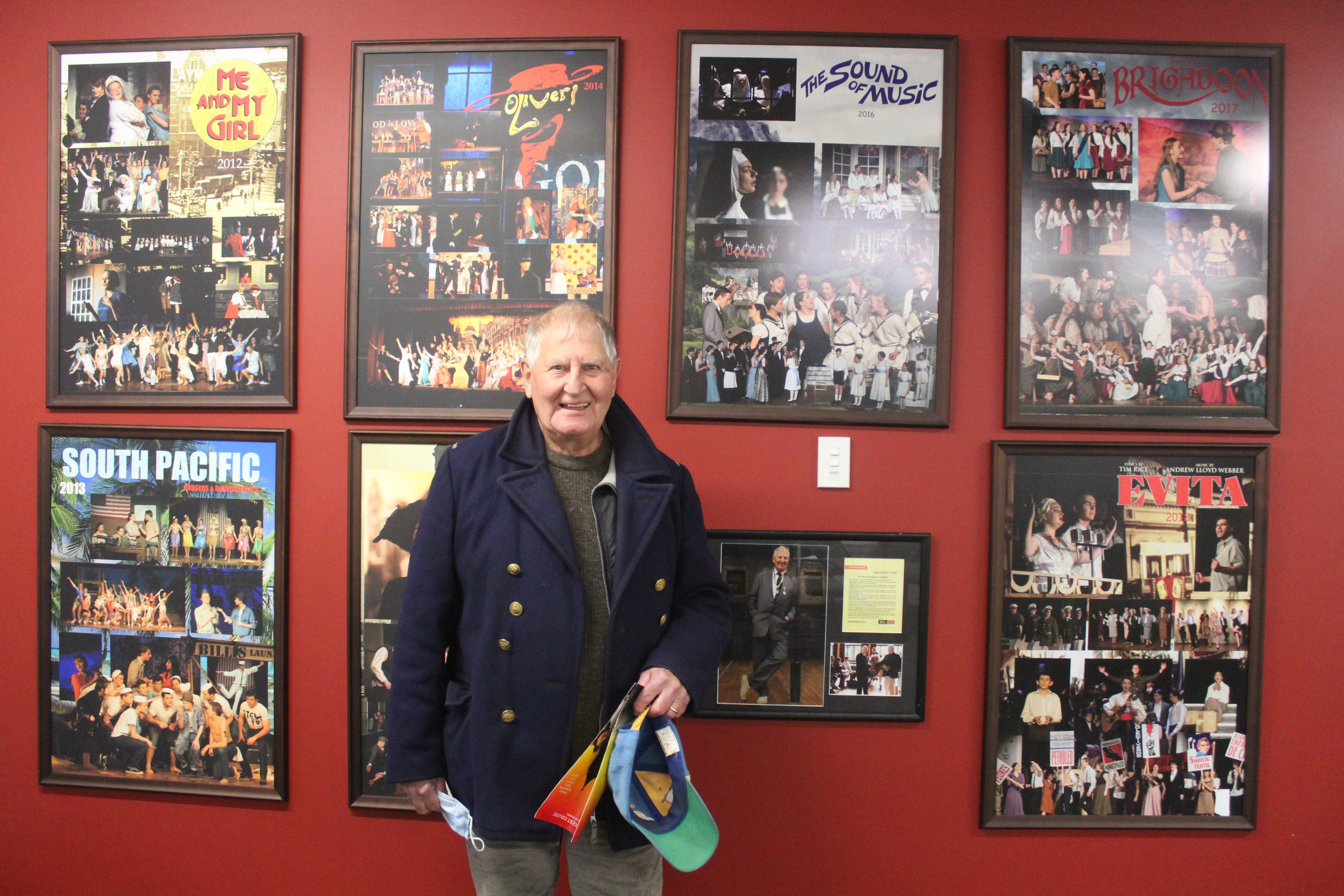 James Hargest College production director Jonathan Tucker stands in front of the production wall...