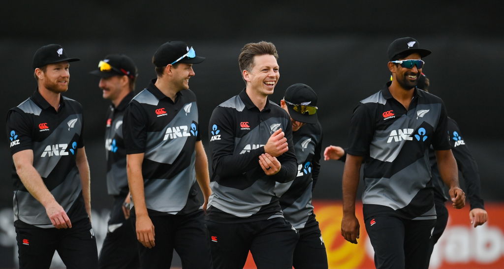 Michael Bracewell (c) celebrates with teammates after the Black Caps' victory over Ireland. Photo: Getty