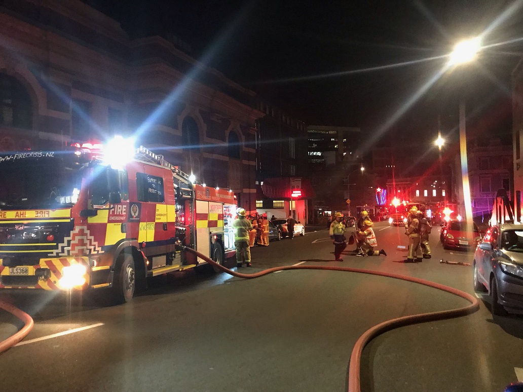 Fire crews at the scene this evening. Photo: Oscar Francis