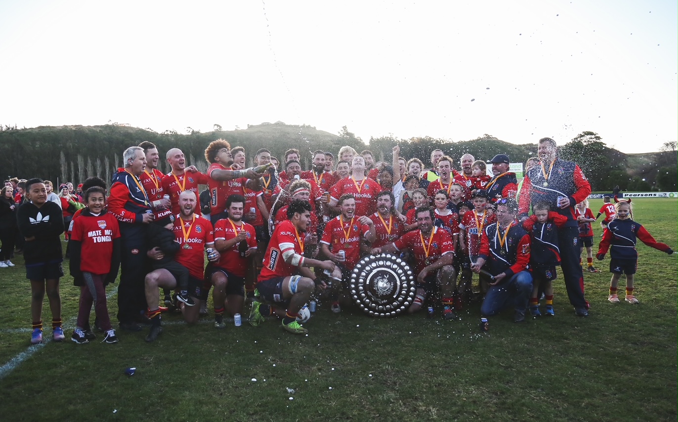 Kurow players celebrate winning the Citizens Shield final yesterday. PHOTO: REBECCA RYAN