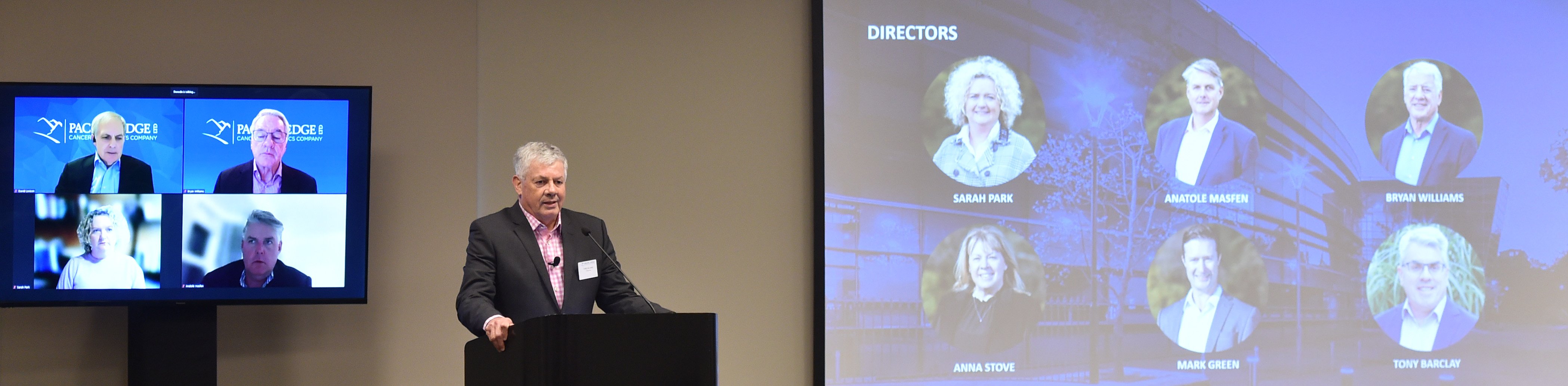 Pacific Edge chairman Chris Gallaher addresses the company’s annual shareholders’ meeting in...